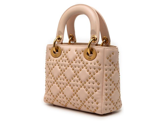 Dior Mini Lady Dior in agnello marrone morbido con borchie Cannage Carne - vista 2