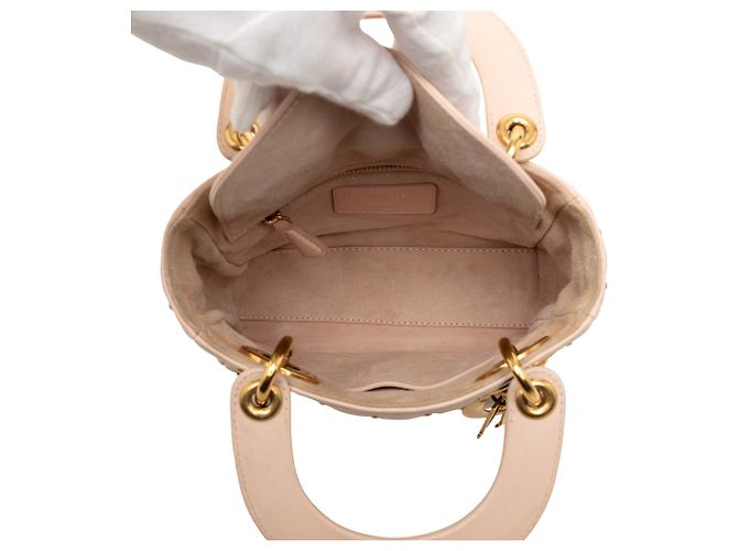 Dior Mini Lady Dior in agnello marrone morbido con borchie Cannage Carne - vista 4