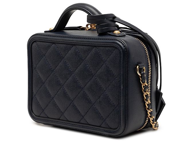 Chanel Blu Piccolo Astuccio Vanity Caviar CC Filigrana Blu navy - vista 2