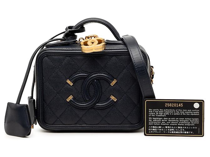 Chanel Blu Piccolo Astuccio Vanity Caviar CC Filigrana Blu navy - vista 8