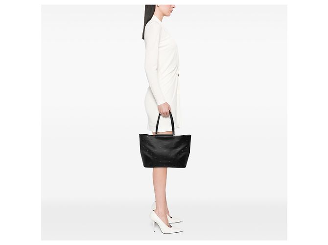 MCM Tote Claudia Studded in Nylon Visetos Nero - vista 7
