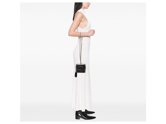 Vanity Chanel Schwarze gesteppte Lammleder Kosmetiktasche mit Kette und Quaste - vista 7