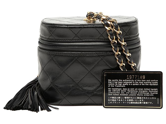 Vanity Chanel Schwarze gesteppte Lammleder Kosmetiktasche mit Kette und Quaste - vista 8