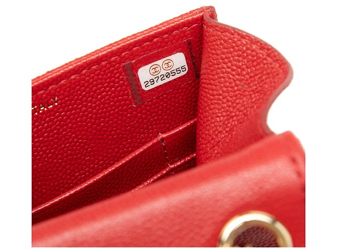 Supporto per telefono in caviar trapuntato rosso Chanel con finitura dorata - vista 6
