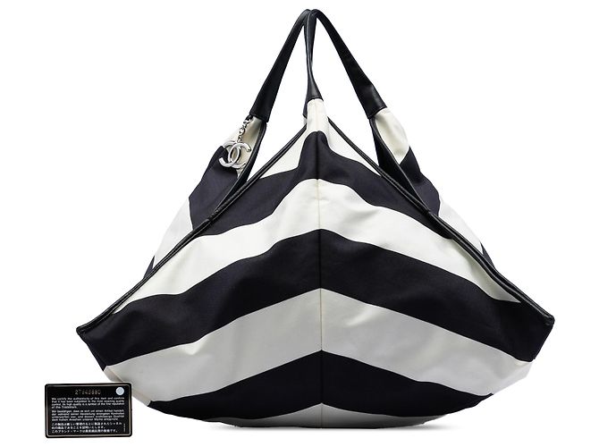 Tote de lona rayada negra CC de Chanel Negro - vista 8