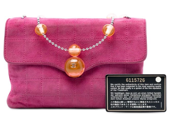 Chanel Rosa CC Choco Bar Camoscio Catena di Perle Flap - vista 8
