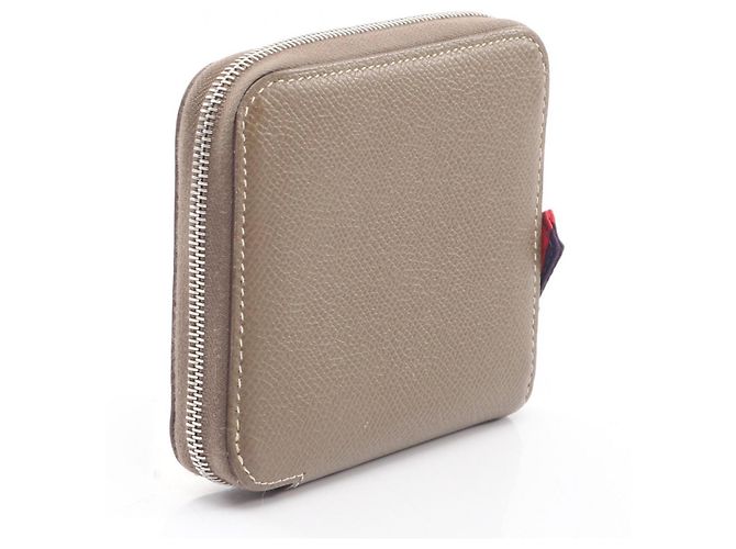 Billetera redonda compacta de seda Azap de Hermès Castaño Gris pardo - vista 2