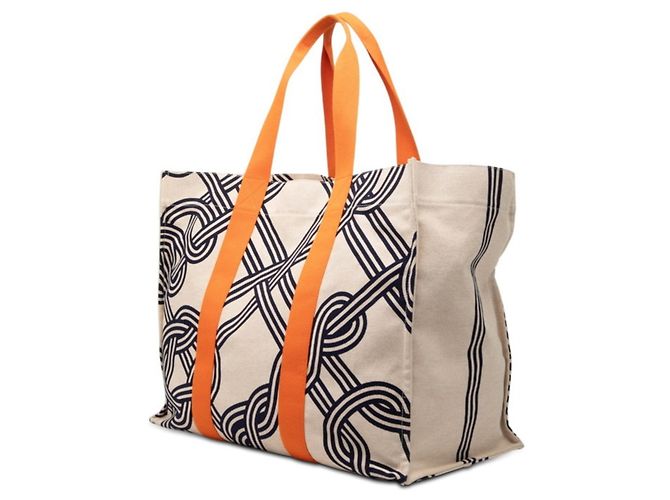 Borsa Tote Nou Marin di Hermès Beige Arancione Blu navy - vista 2