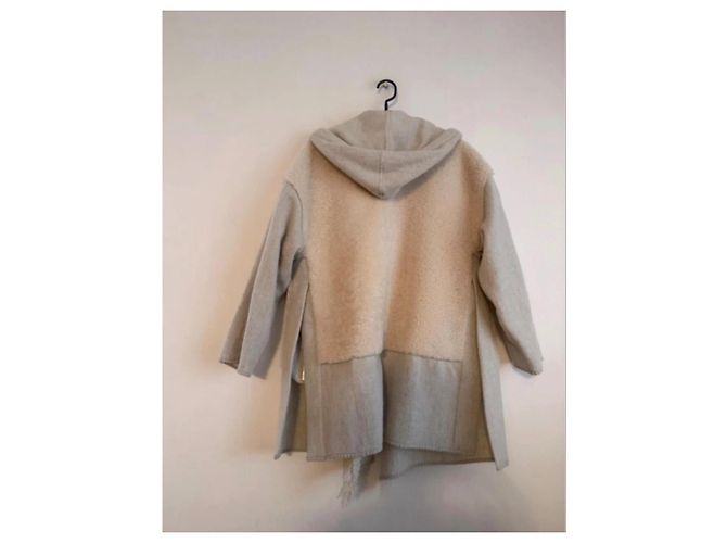 Liven Abrigo de mezcla de lana con capucha Beige Gris - vista 2