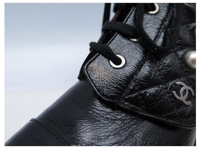 NUEVAS BOTAS DE COMBATE CHANEL G33185 39 EN CUERO QUILTED Negro - vista 13