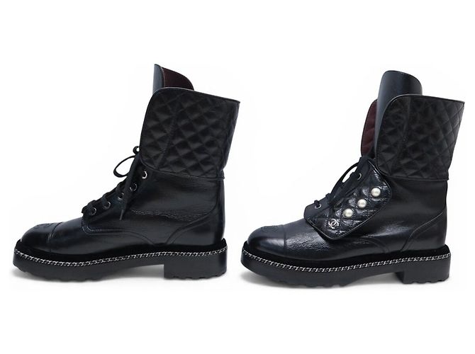 NUEVAS BOTAS DE COMBATE CHANEL G33185 39 EN CUERO QUILTED Negro - vista 2