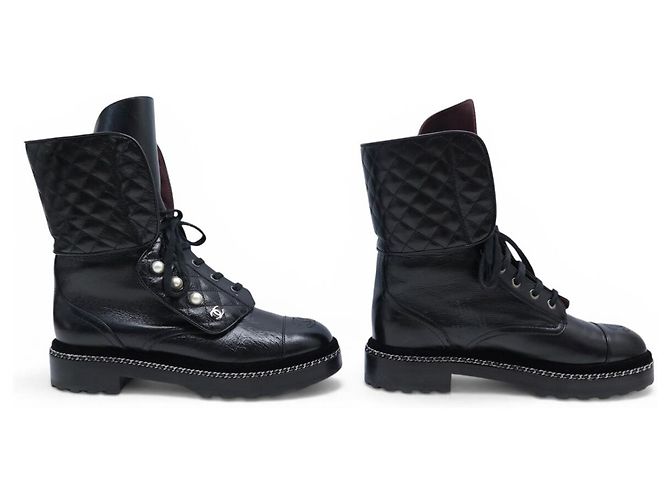 NUEVAS BOTAS DE COMBATE CHANEL G33185 39 EN CUERO QUILTED Negro - vista 3