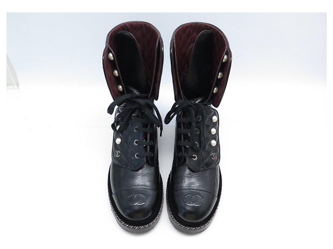 NUEVAS BOTAS DE COMBATE CHANEL G33185 39 EN CUERO QUILTED Negro - vista 8