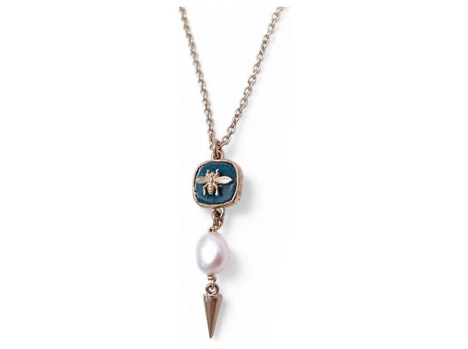 Christian Dior NUOVO COLLIER DIOR SAUTOIR PENDENTE API PERLA 94,5 CM COLLANA IN METALLO D'oro - vista 3