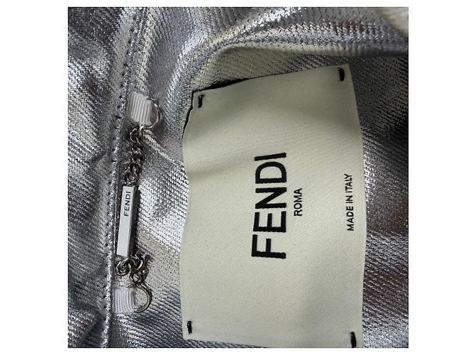 Fendi Cropped-Jeansjacke aus metallisch silberner Baumwolle - Ansicht 4