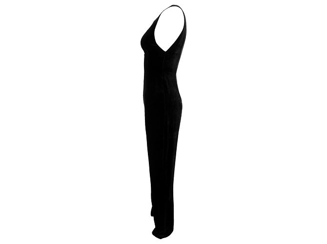 Sandro V-Ausschnitt Samt-Jumpsuit aus schwarzer Viskose - Ansicht 2