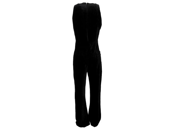 Sandro V-Ausschnitt Samt-Jumpsuit aus schwarzer Viskose - Ansicht 3