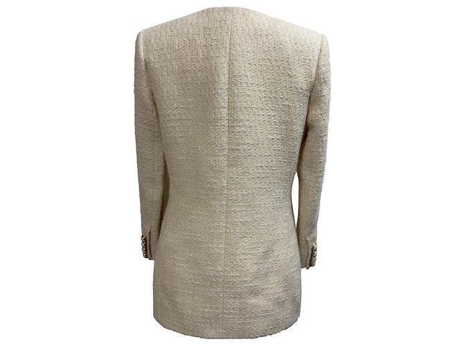 Blazer de tweed de algodón crema de Saint Laurent Blanco Crudo - vista 3