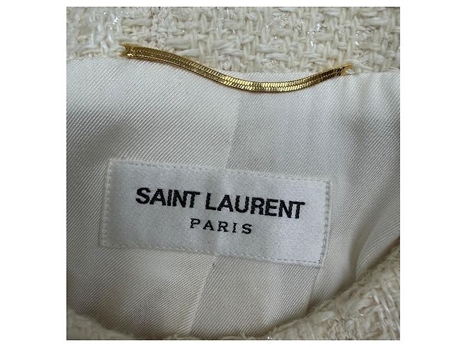Blazer de tweed de algodón crema de Saint Laurent Blanco Crudo - vista 4