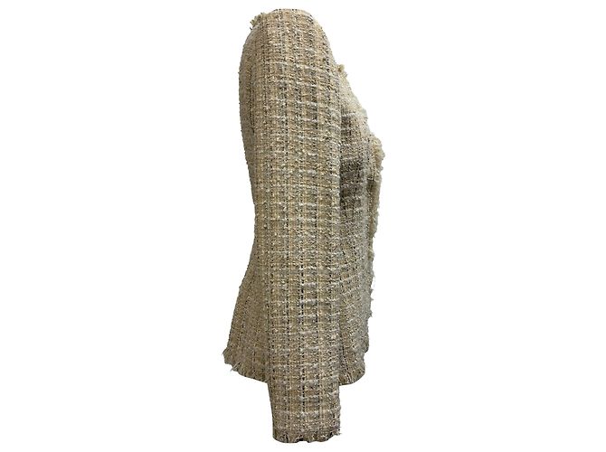Blazer de tweed com barra desfiada em poliamida creme Alexander McQueen - vista 2