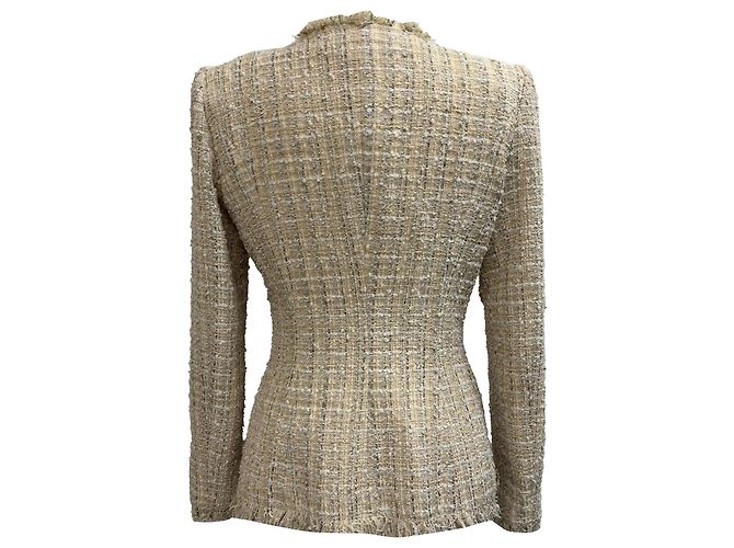 Blazer de tweed com barra desfiada em poliamida creme Alexander McQueen - vista 3