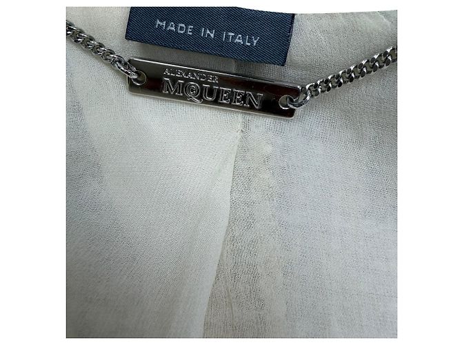 Blazer de tweed com barra desfiada em poliamida creme Alexander McQueen - vista 4