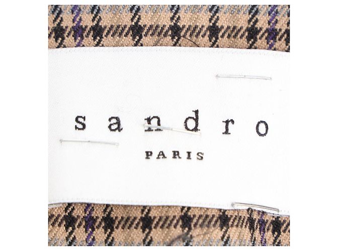 Sandro Karierter Doppelreiher-Mantel aus beigem Polyester - Ansicht 4
