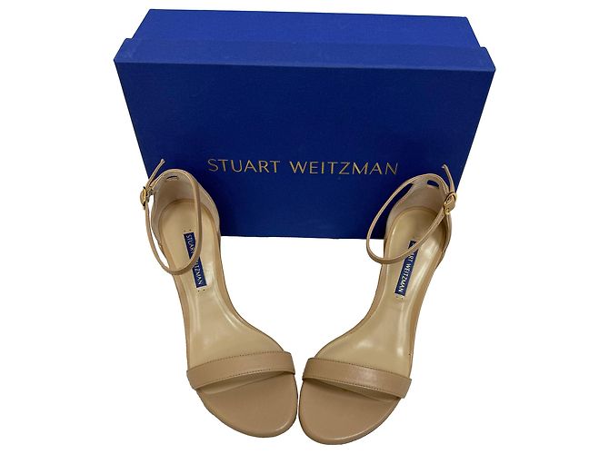 Nudist Block Sandalen von Stuart Weitzman aus beigem Leder Braun Fleisch - Ansicht 8