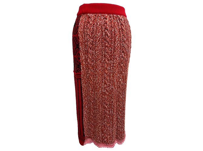 Falda midi de lana roja con patrón de tweed de Burberry - vista 3