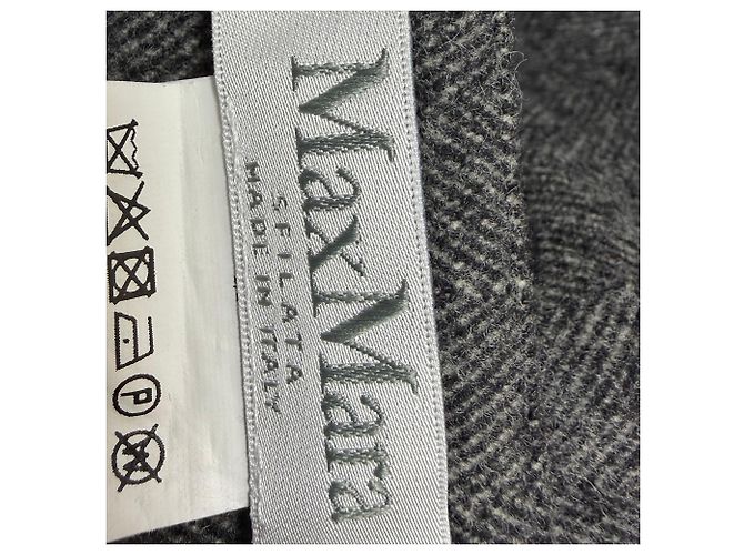 Calça larga em lã cinza com padrão de espinha de peixe assimétrico Max Mara - vista 3