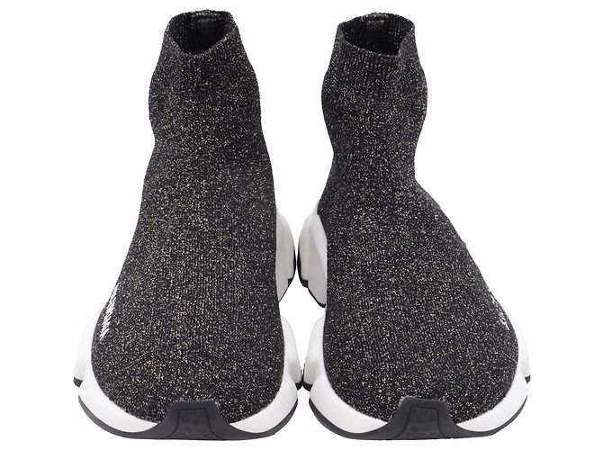 Balenciaga Speed Glitzer Trainer Schuhe aus schwarzem Polyester - Ansicht 2