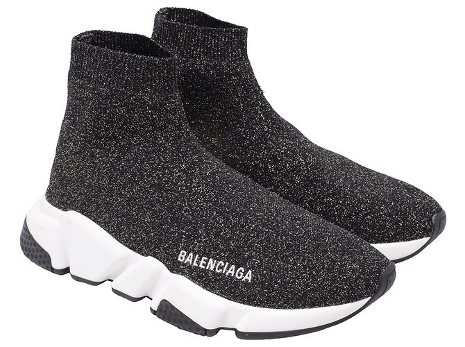 Balenciaga Speed Glitzer Trainer Schuhe aus schwarzem Polyester - Ansicht 3