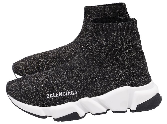 Balenciaga Speed Glitzer Trainer Schuhe aus schwarzem Polyester - Ansicht 4
