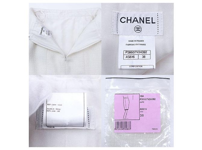 Timeless Falda de lana y seda de tweed Chanel P38607 Beige Crudo - vista 10