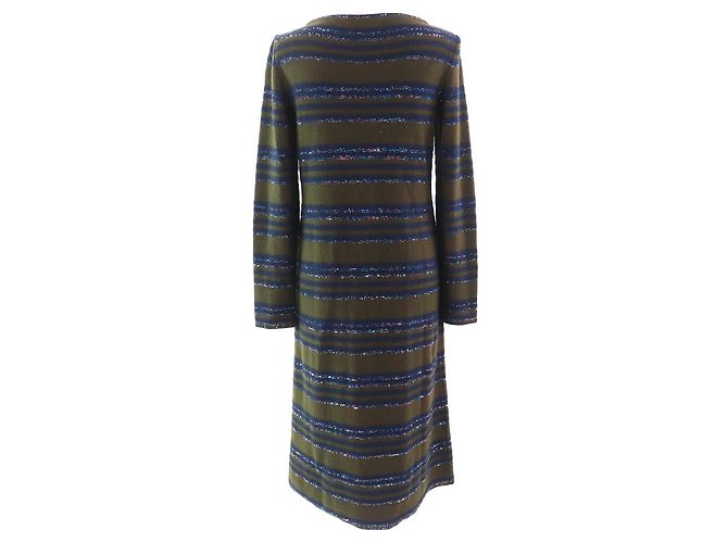 Timeless Chanel COCO Button Paillettenrand-Muster Cashmere-Kleid Grün - Ansicht 3