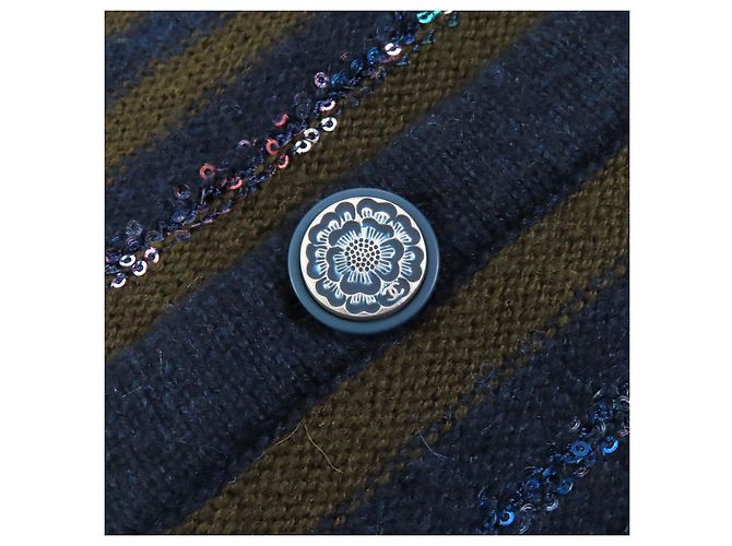 Timeless Chanel COCO Button Paillettenrand-Muster Cashmere-Kleid Grün - Ansicht 6