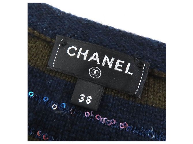 Timeless Chanel COCO Button Paillettenrand-Muster Cashmere-Kleid Grün - Ansicht 7