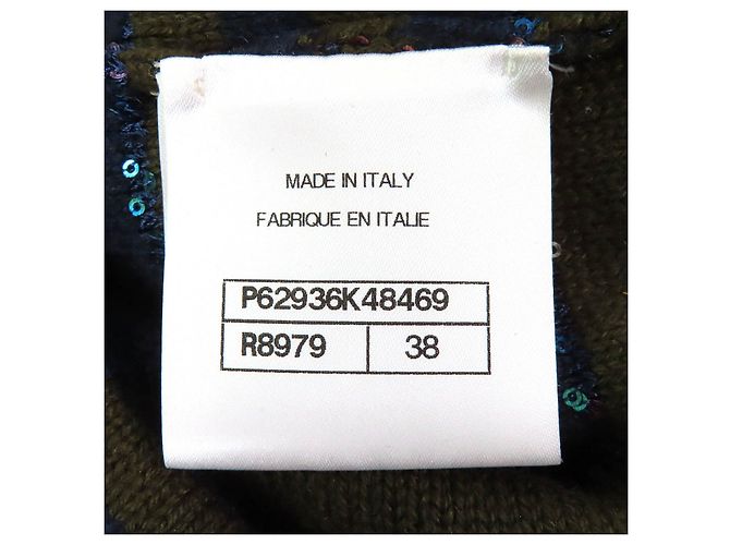 Timeless Chanel COCO Button Paillettenrand-Muster Cashmere-Kleid Grün - Ansicht 8