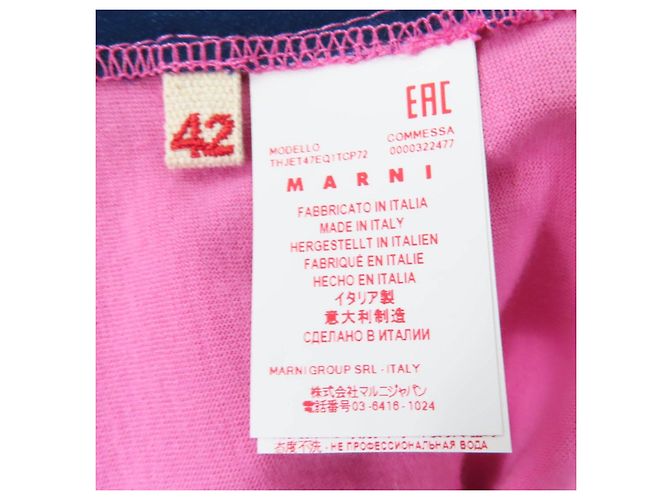 T-shirt a maniche corte in misto seta Marni Rosa Blu navy - vista 6