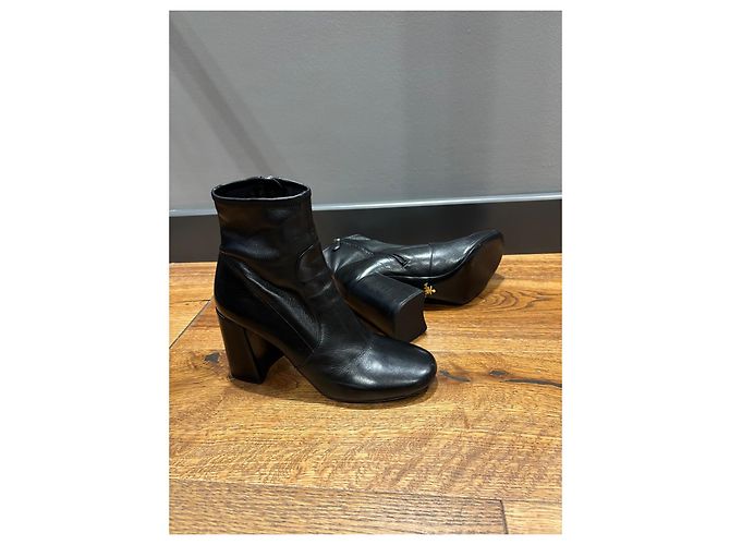 Botines de cuero negro con tacón bloque Prada - vista 4