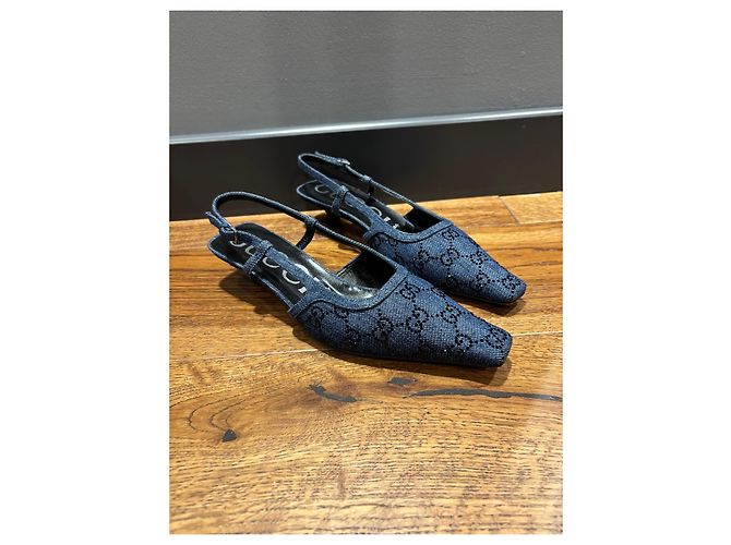 Gucci GG Denim Slingback-Absätze Blau - Ansicht 10
