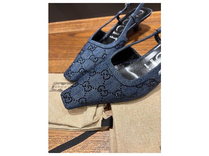 Gucci GG Denim Slingback-Absätze Blau - Ansicht 13