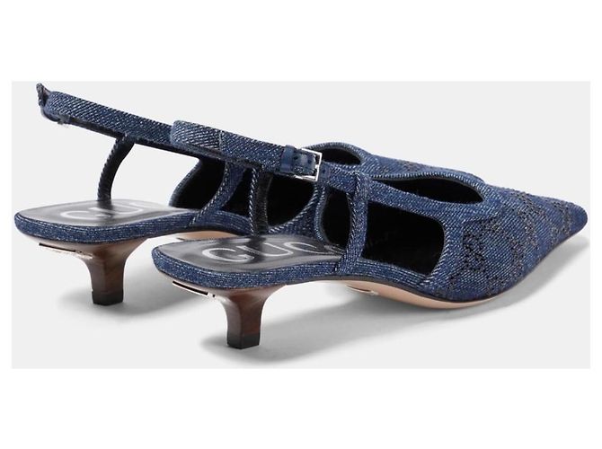 Gucci GG Denim Slingback-Absätze Blau - Ansicht 2