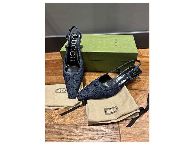Gucci GG Denim Slingback-Absätze Blau - Ansicht 7