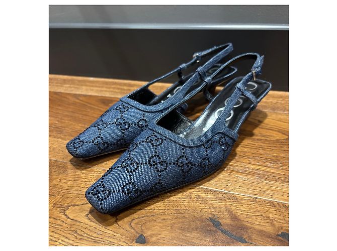 Gucci GG Denim Slingback-Absätze Blau - Ansicht 8