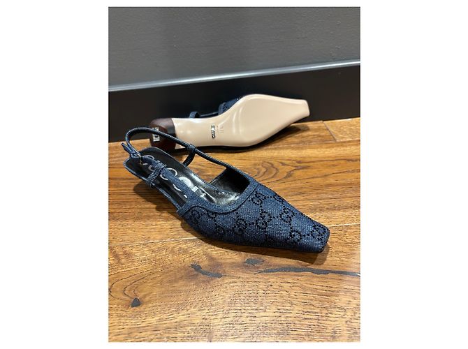 Gucci GG Denim Slingback-Absätze Blau - Ansicht 9