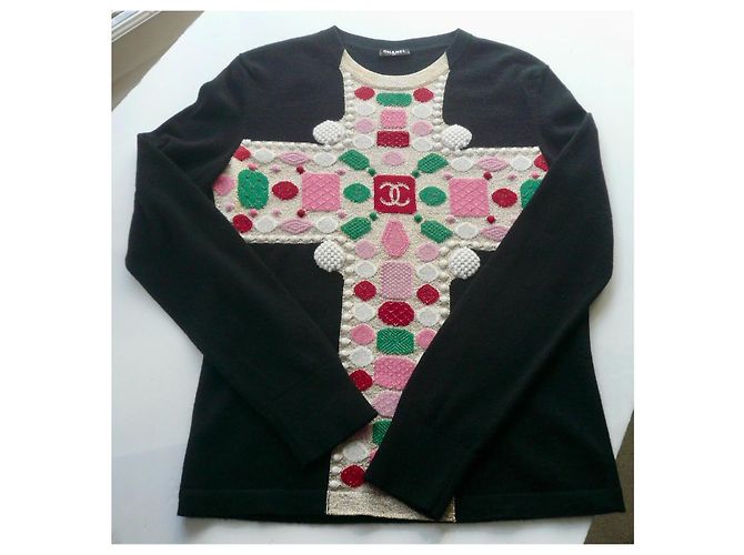 CHANEL Schwarzer Kaschmirpullover Ausgezeichneter Zustand Größe 38 - Ansicht 2