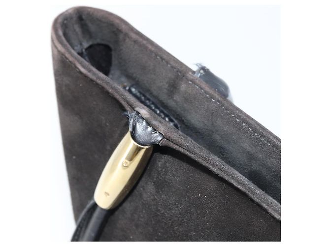 Bolso de Mano GUCCI Ante Negro Dorado 002 2122 0465 Auth 174512 - vista 14