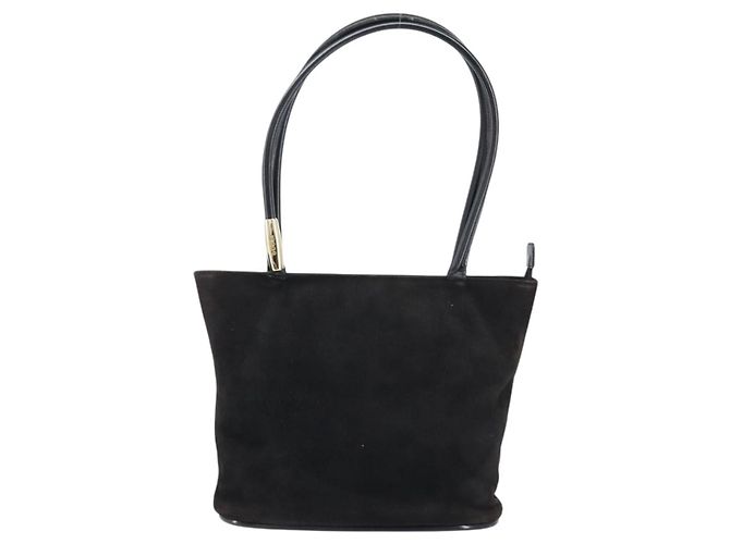 Bolso de Mano GUCCI Ante Negro Dorado 002 2122 0465 Auth 174512 - vista 2