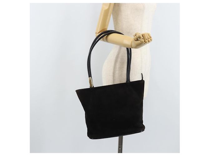 Bolso de Mano GUCCI Ante Negro Dorado 002 2122 0465 Auth 174512 - vista 24